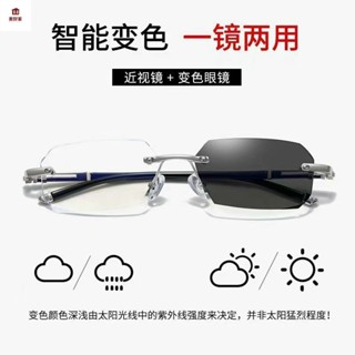 近視眼鏡 無框眼鏡 變色眼鏡 變色墨鏡 濾藍光眼鏡阻隔輻射護目平光鏡 無框切邊近視變色眼鏡