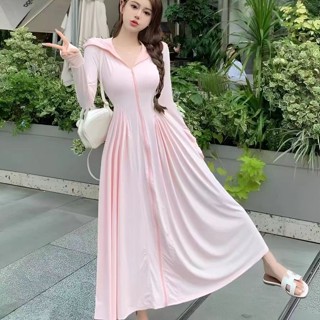 🌈臺灣出貨-冰絲全身防曬裙 長版防曬衣女 連衣裙正妹修身顯瘦收腰連身群 涼感抗UV防曬裙 長款機車遮陽裙 防曬外套女