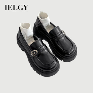 IELGY 黑色法式複古粗跟厚底小皮鞋女秋季英倫風樂福鞋