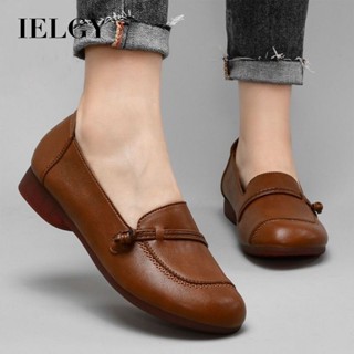 IELGY 2025 棕色皮鞋柔軟百搭英倫休閒穆勒鞋女