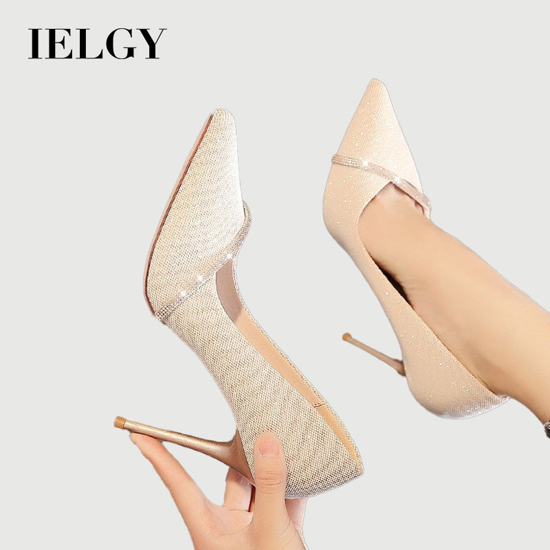 IELGY   女士金色尖頭細高跟時尚水鑽高跟鞋