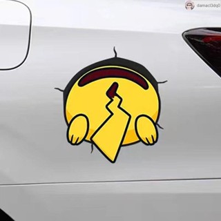【優選精品】 汽車貼紙 汽車 貼紙 防水 汽車刮痕貼紙 汽車貼紙創意皮卡丘鉆洞電動摩托車車身保險槓劃痕遮擋蓋裝飾貼畫