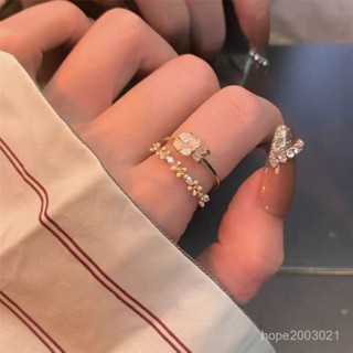 本店特價🔥疊戴絶美~純慾白色山茶花鋯石戒指女ins小眾設計輕奢精緻指環套戒 XUD0