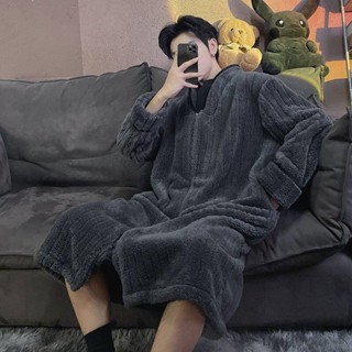 🌹臺灣限時低價🌹冬季家居服 長款睡袍男 法蘭絨浴袍男 珊瑚絨睡袍 睡衣男士睡袍秋冬季加厚珊瑚