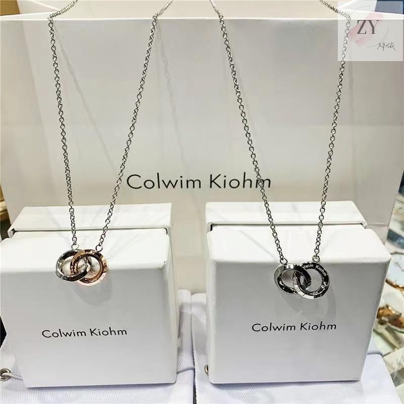 ck項鍊 男女鎖骨鏈 18k玫瑰金 韓版情侶一對雙環吊墜 玫瑰金 項鍊 情侶項鏈 生日禮物 情人節定制禮物