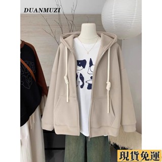 🚚臺灣出貨🚚 美拉德韓系秋冬新款加絨加厚慵懶連帽衛衣寬松開衫拉鏈外套潮衣長袖上衣 衣服 寬鬆上衣 顯瘦上衣 長袖t恤