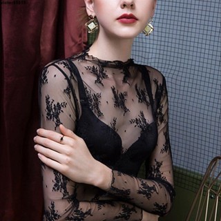 🔥熱銷特賣🔥潮 時尚 上衣百搭【店鋪熱銷】半高領蕾絲打底衫女內搭洋氣2021年新款早秋小衫百搭高階網紗上衣