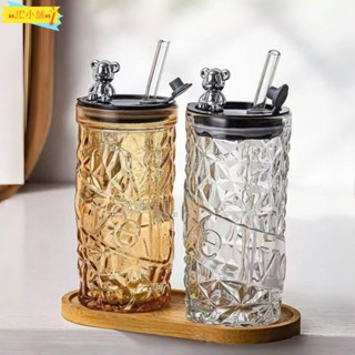 YY玻璃水瓶 可愛玻璃水杯 小熊水晶吸管杯 冷水/果汁/茶/牛奶杯 耐高溫吸管玻璃杯 奶茶杯 女生水杯