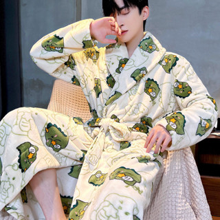 【✨舒適居家服✨】冬季男士睡袍法蘭絨加厚保暖寬鬆大碼珊瑚絨晨袍奢華家居服浴袍新