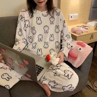 M-2XL 大尺碼套裝 外穿居家服 套裝 法蘭絨睡衣兩件套套裝 大碼睡衣 珊瑚絨套裝