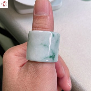玉戒指 天然翡翠男款扳指飄花大圈口玉戒指男款戒指男玉石