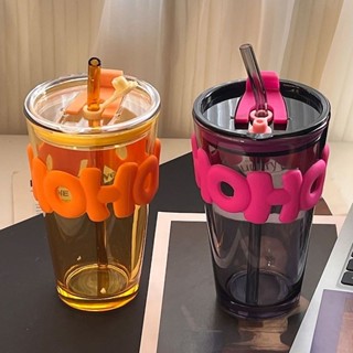 水杯 便攜水杯 環保杯✨ 【店鋪熱銷】咖啡杯ins高顏值大容量吸管杯學生水杯情侶玻璃杯辦公室喝水杯子