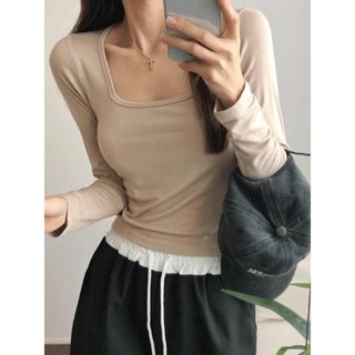 Codibook｜韓國 dressnalda 輕柔質感方領緊身長袖T恤［預購］長袖上衣 T恤 女裝