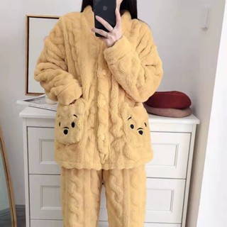 秋冬季睡衣女加厚刷毛學生珊瑚絨套裝卡通大尺碼長袖法蘭絨居家服女免運