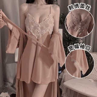 【YLY】情趣內衣🫰私藏必備 M-2XL 浪漫 睡衣露背甜美刺繡蕾絲吊帶睡裙外袍家居服套裝1854
