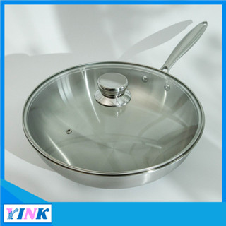 YINK- 32CM 304不鏽鋼無塗層小圓底炒鍋 家用炒菜鍋