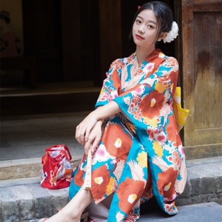 ISLAND#日式和服 約拍寫真服新款日本女士和服紅色和服櫻花僊鶴和服印花複古改良旅拍寫真服裝
