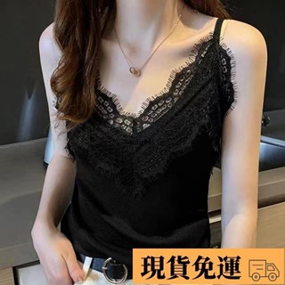 🚛臺灣限時低價🚛內搭 吊帶背心 白色黑色螺紋蕾絲吊帶背心女薄款無袖打底衫內搭外穿V領女上衣 小可愛 背心