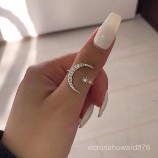 【精緻女人】新款月牙戒指歐美時尚ins流行星月民族個性星星月亮指環食指開口