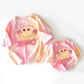 🧚‍♂臺灣出貨✨熱賣 寶寶衣服 寶寶上衣 兒童上衣兒童落肩袖短袖T恤親子裝 一家三口母子母女寬鬆版夏裝上衣潮 RXYI