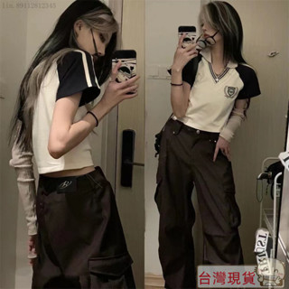 ✨最新款式✨特價🚀短版襯衫/短袖T恤/短袖襯衫/女生衣服/女襯衫/V領上衣/純棉 t恤/短袖/上衣女/POLO短袖露臍