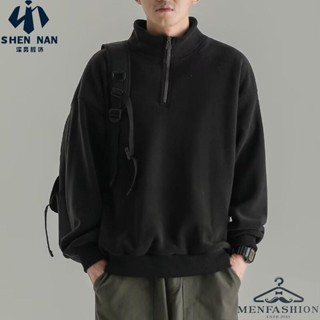 韓風簡約中高領拉鍊長袖大學T男 大尺碼男裝 大學T 休閒寬鬆男生上衣 oversize 加大尺碼👔深男服飾👔