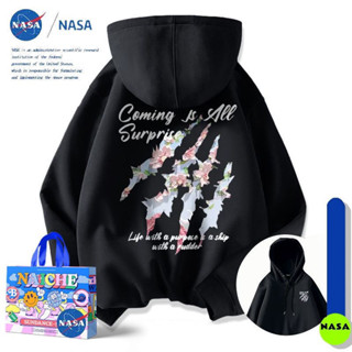 連帽衛衣 外套 臺灣出貨 NASA聯名美式櫻花塗鴉連帽衛衣男女春秋款重磅休閑青少年上衣外套