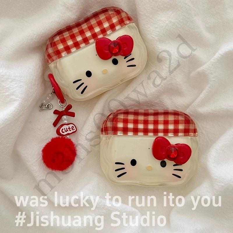可愛卡通 格子Kitty貓 耳機套 Airpods pro 4代 防摔保護套 3代耳機殼 1/2代 4代耳機保護殼