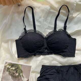👙內衣女 日系少女 文胸 美胸內衣 小胸聚攏 元氣甜心 無鋼圈內衣女聚攏小胸加厚顯大性感甜美蕾絲文胸罩套裝