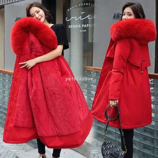 胖妹妹👗M-6XL 大尺碼外套 大碼女裝 派克棉服女中長款大碼韓版加絨棉衣棉襖外套加厚冬天棉襖
