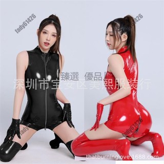 【臺灣丨私密發貨】油亮漆皮皮革鏡麵情趣內衣女 拉鏈過襠夜店連體皮衣 6854bdsm情趣調敎內衣成人專區