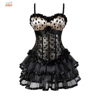 3721精選店🍓Lace Corset Dress Vintage Print Dot Cup Straps女士塑身裙