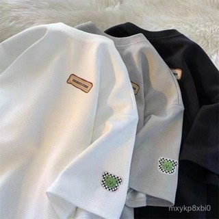 🐱 限時下殺 華夫格上衣男 短袖T恤男 8XL 大尺碼短t 圓領 休閒 寬鬆 落肩短袖上衣 加大尺碼 ODDQ