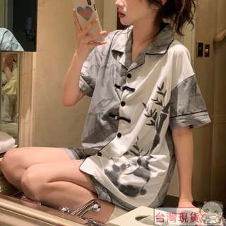 🌟最新款式🌟特價🚄兩件式/家居服/短褲/短袖套裝/冰絲睡衣/套裝/套裝女/內衣/居家服/小可愛/國風印花短袖睡衣女