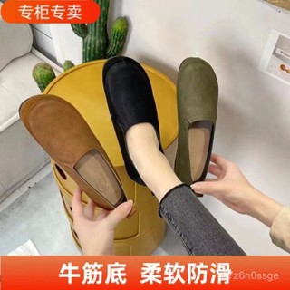 春季新款真皮牛筋底單鞋女平底復古懶人鞋 GOR0