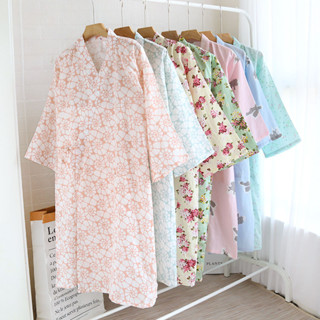 免運 臺灣出貨 日本浴衣 女生睡衣 浴衣 和服 汗蒸服 浴袍 春夏薄款純棉紗布睡袍日係和服浴衣全棉睡衣開衫長睡裙汗蒸服