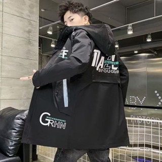 新款春秋季夾克男裝外套韓版青少年中長款連帽寬鬆帥氣薄風衣西西