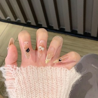 臺灣出貨❣️【店鋪熱銷】美甲秋冬高階可愛貼片可拆卸水滴形美甲穿戴甲顯白卡通貓咪半手工