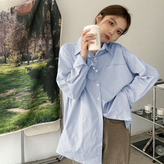 LanFa時尚女裝/襯衫女 長袖襯衫 女生襯衫 打底衫 女生休閒襯衫 秋季新款純色長袖POLO領襯衫ins百搭慵懶風港味