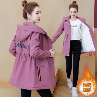 免運💖刷毛加厚女風衣2025秋冬新款韓版時尚緊身顯瘦中長款連帽寬鬆外套