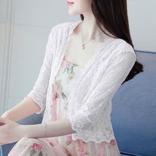 免運💖蕾絲小披肩夏季配裙子外搭小外套網紗韓版百搭薄款冷鋒衣防曬衣女短版外套