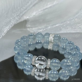 💎限時下殺💎純天然海藍寶水晶顯白氣質高階海藍寶手鏈趙露思衕款五行補水手串 KFAT