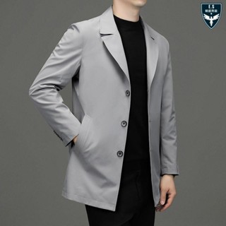 M-7XL 大尺碼 中長款西裝外套 男 休閒風衣外套 新款簡約風衣 男 寬鬆商務男裝【E.S男裝】C2