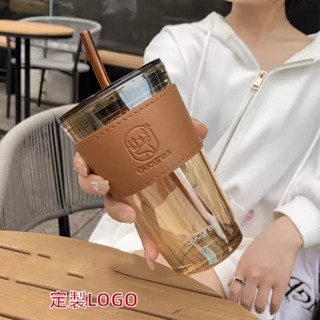 耐熱玻璃杯 玻璃咖啡杯 吸管玻璃水杯 透明杯子 透明玻璃杯 吸管杯子 玻璃吸管杯 透明玻璃杯 隔熱杯套玻璃杯