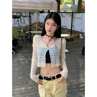 🐜小螞蟻代購🐜Ⓚ設計感開扣薄款透視防曬v領長袖小外套短版 防曬上衣