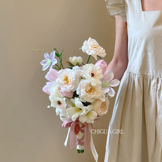 [新款上市]ins風高級感仿真花手捧花 新娘領證登記結婚花束 韓式假花拍照道具 · 成品手捧花 仿真花 手捧花 拍照道具