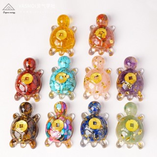 🌈臺灣出貨MY🌈【占卜師手作】天然水晶碎石滴膠招財金錢龜 小烏龜對對碰玩具家居裝飾車用擺件🌈熱銷🌈