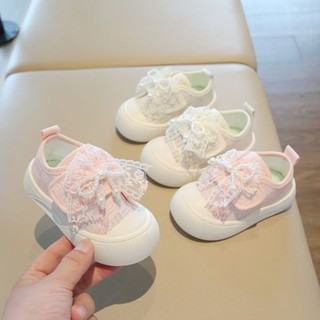 限時免運🌸兒童春秋帆布鞋軟底兒童鞋寶寶鞋子蝴蝶結板鞋女童洋氣蕾絲休閒鞋