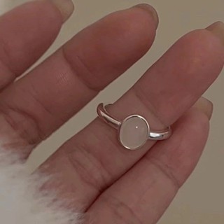 限時特賣🔥 【1453人好評】925銀白玉髓戒指女簡約個性小眾ins高階冷淡風幾何橢圓指環可調節 戒指