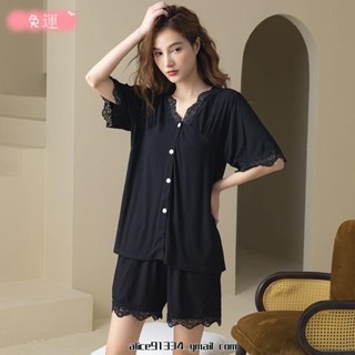 桃園發貨✨【特大尺碼M-5XL 40-150kg】2-300斤冰絲大尺碼睡衣女夏季兩件套薄款小外套短袖短褲可外穿家居服